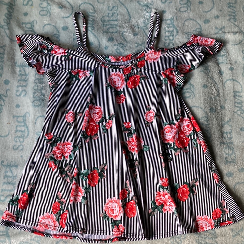 Off shoulder floral striped shirt